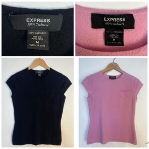 Vintage Express 100% Cashmere Short Sleeve Sweater‎ Duo (Black & Pink)